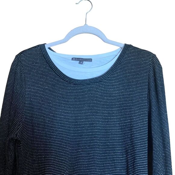 Elliott Lauren Size Medium Multicolor Metallic Stripe Layered Tunic Top Blouse - Picture 2 of 8